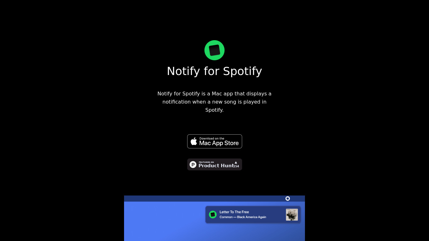 Notify for Spotify Landing page