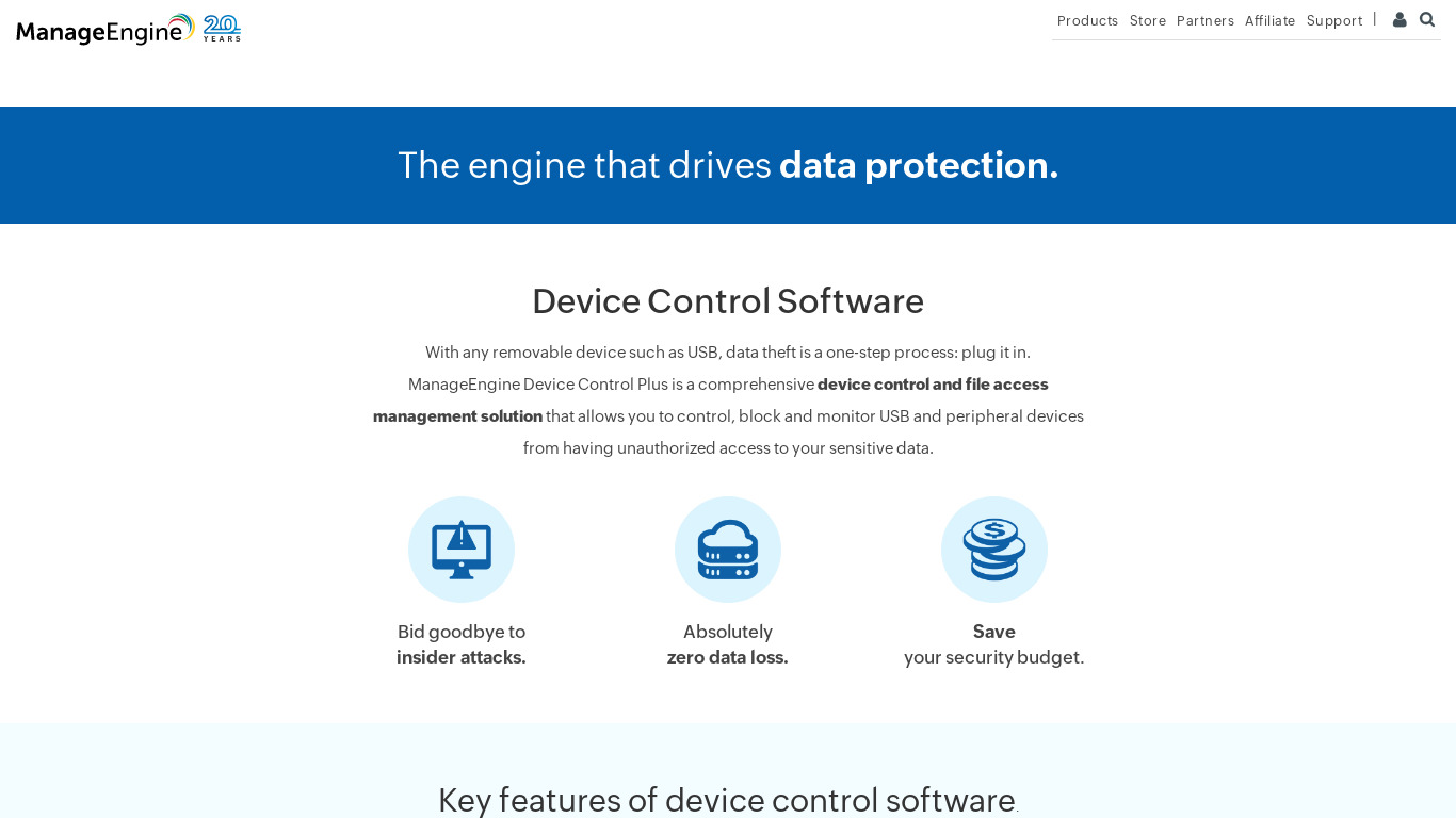 ManageEngine Device Control Plus Landing page