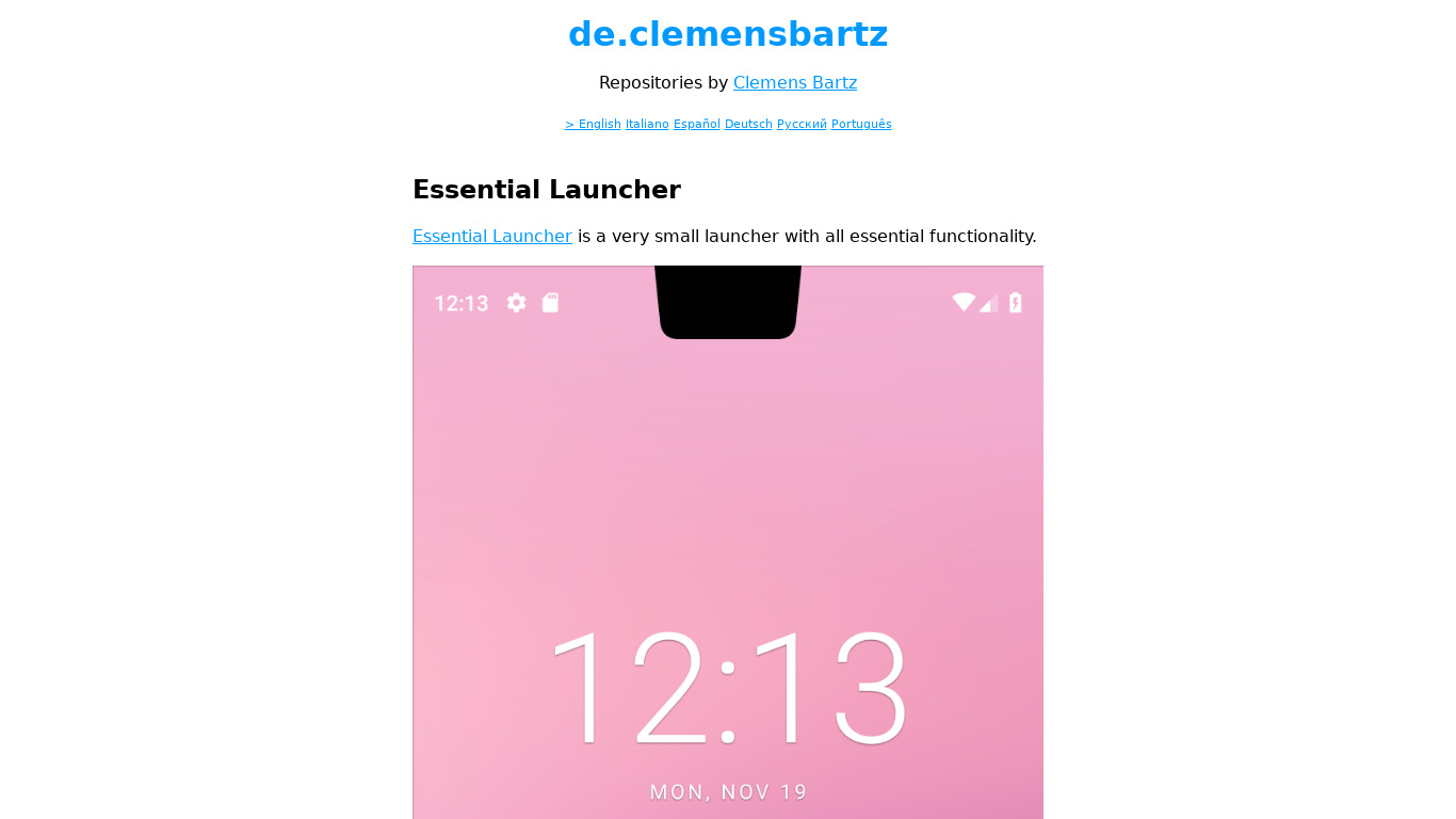clemensbartz.de Essential Launcher Landing page
