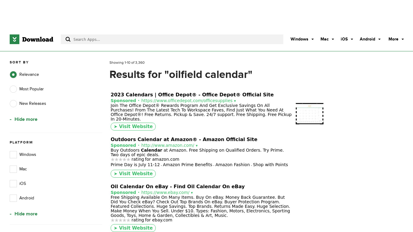 Oilfield Calendar Landing page