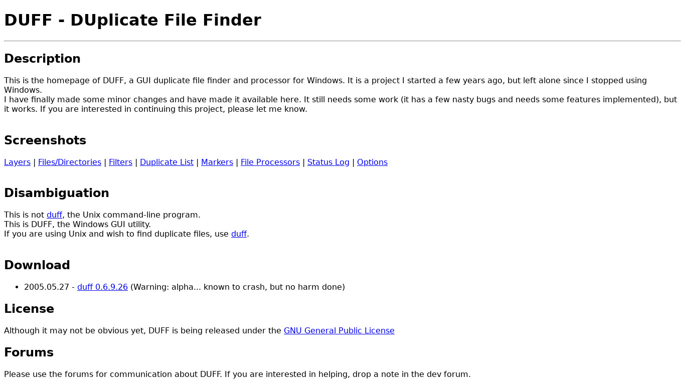 DUFF: DUplicate File Finder Landing page