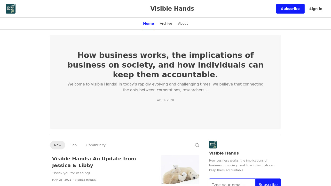 Visible Hands Landing page