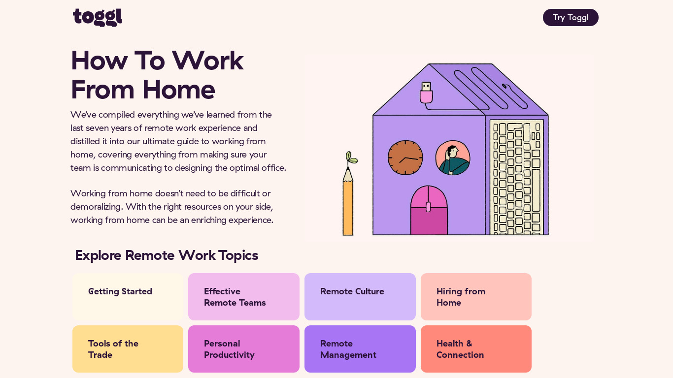 How To Work From Home Landing page