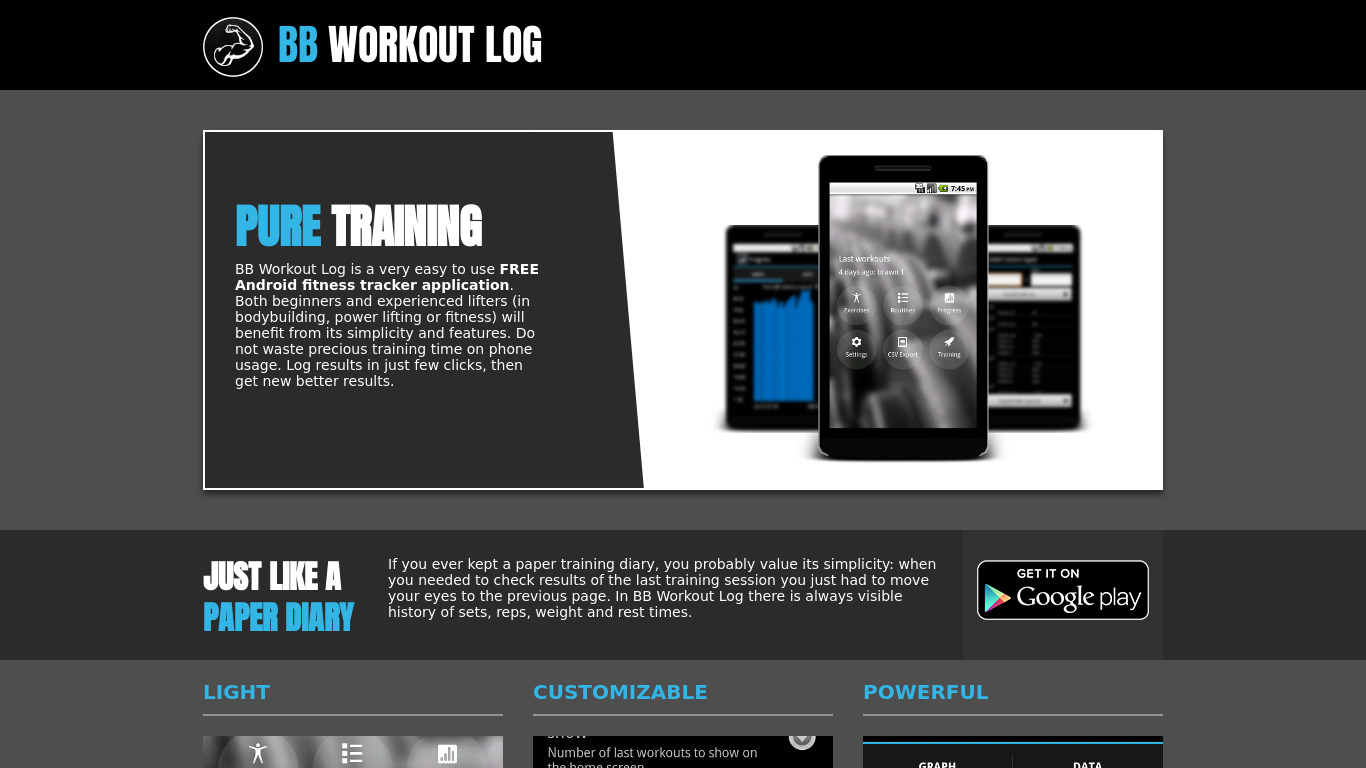 BB Workout Log Landing page