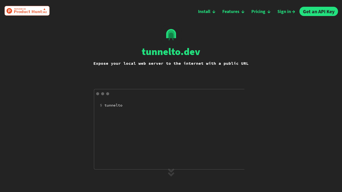 tunnelto.dev Landing page