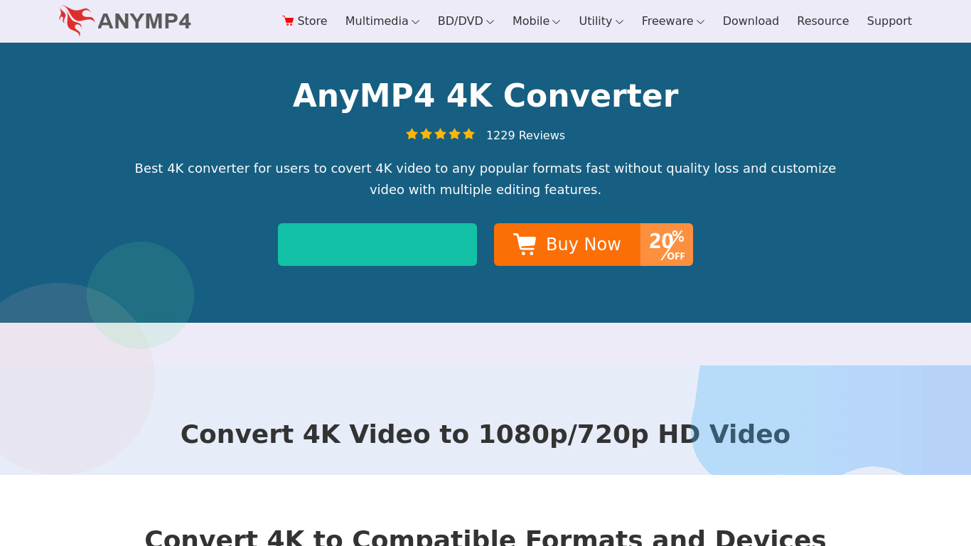 AnyMP4 4K Converter Landing page