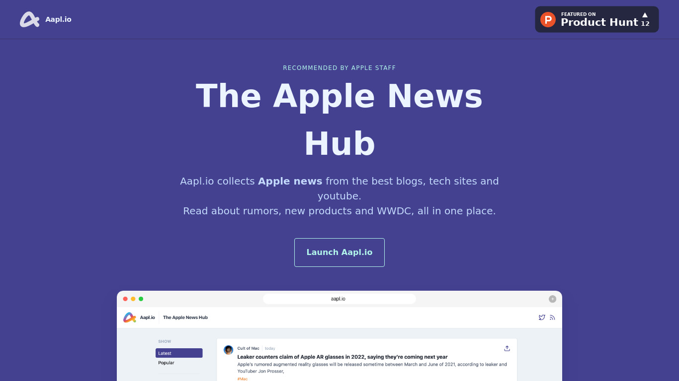 Aapl.io Landing page