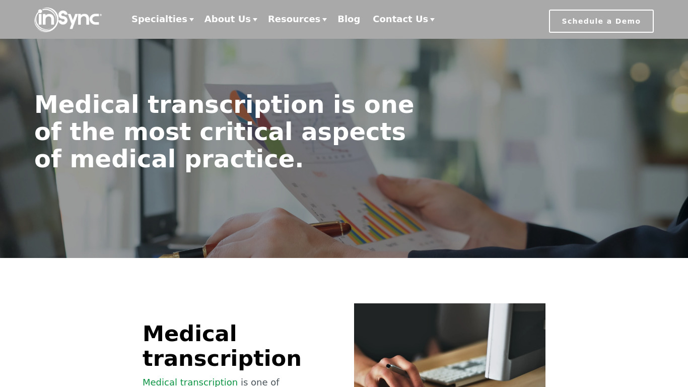 InSync Medical Transcription Landing page