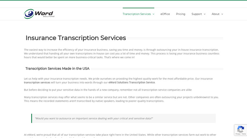 eWord Transcription Services Landing Page