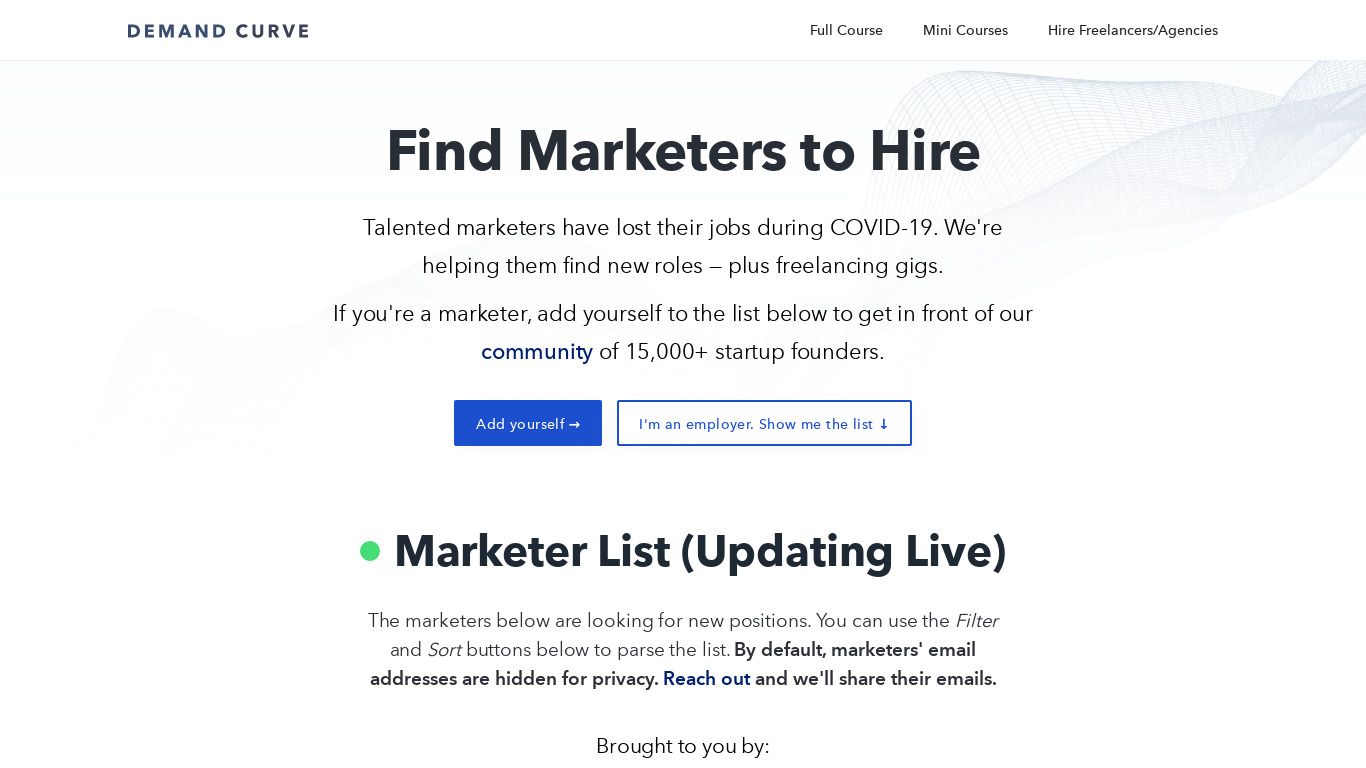 List of Marketers to Hire Landing page