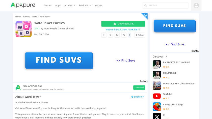 Word Tower Puzzles Landing Page