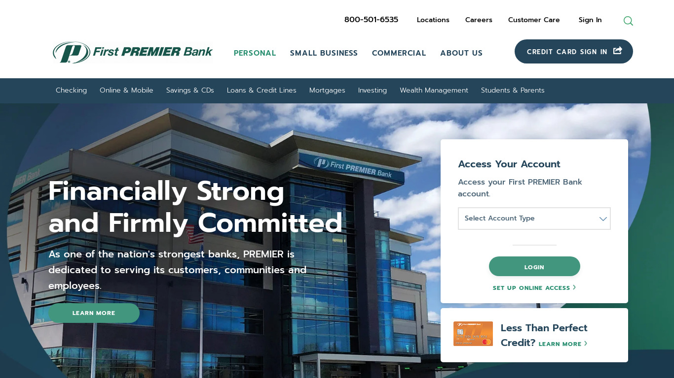 First Premier Bank Landing page