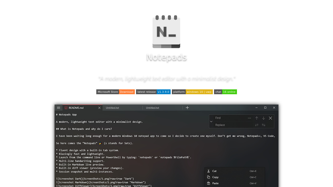 Notepads Landing page