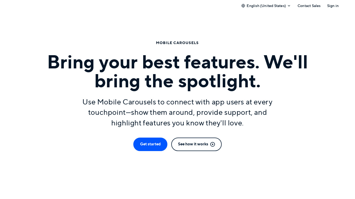 Mobile Carousels by Intercom Landing page