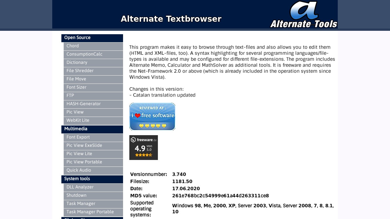 Alternate TextBrowser Landing page