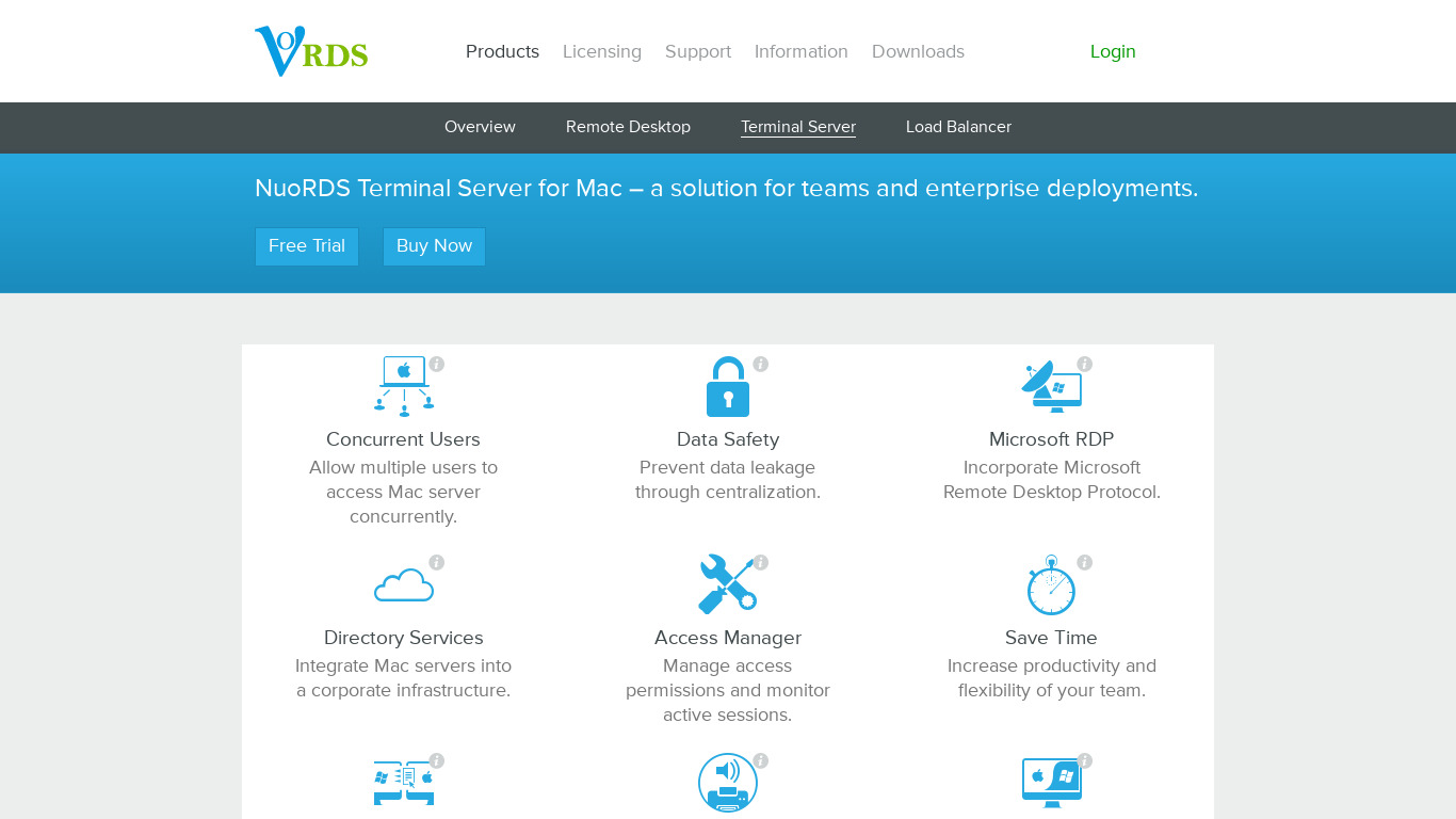 NuoRDS Terminal Server for Mac Landing page