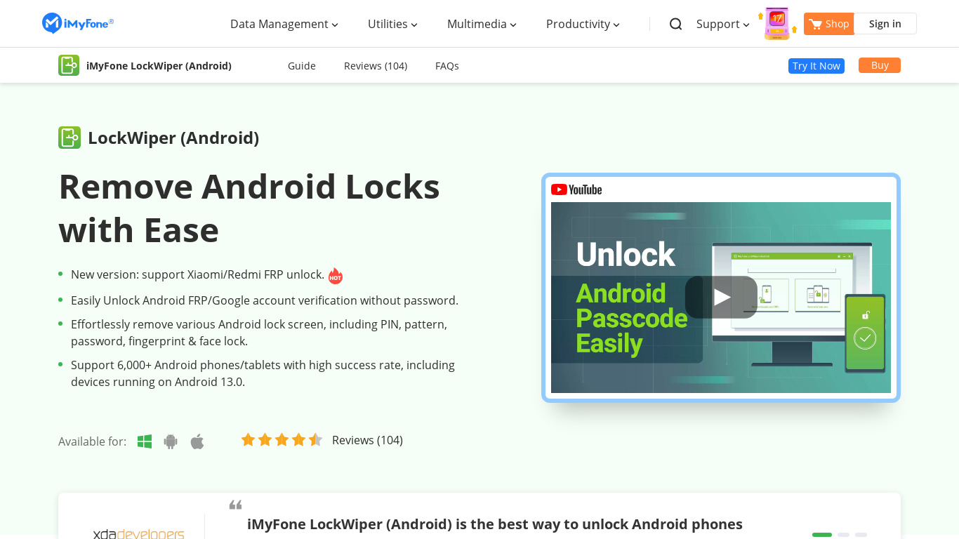 iMyFone LockWiper (Android) Landing page