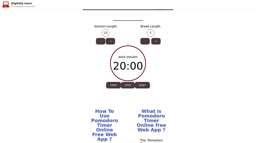 Pomodoro Timer by Digitally learn Landing Page