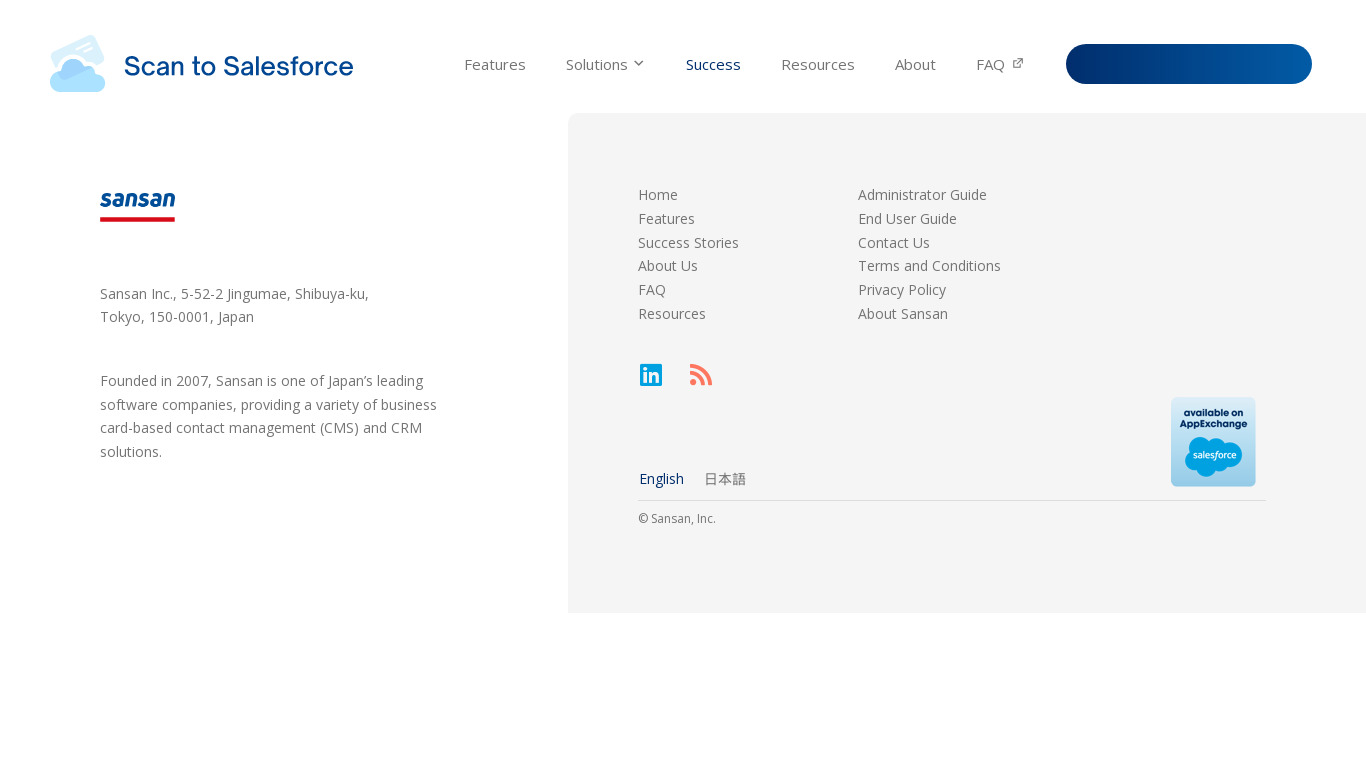Scan to Salesforce Landing page