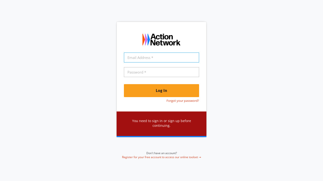 Action Network Landing page