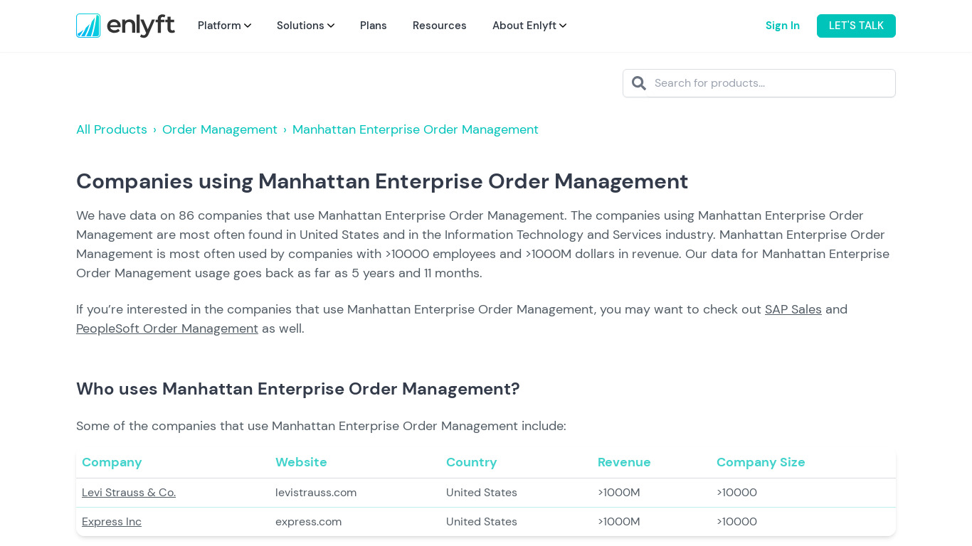 Manhattan Enterprise Order Management Landing page
