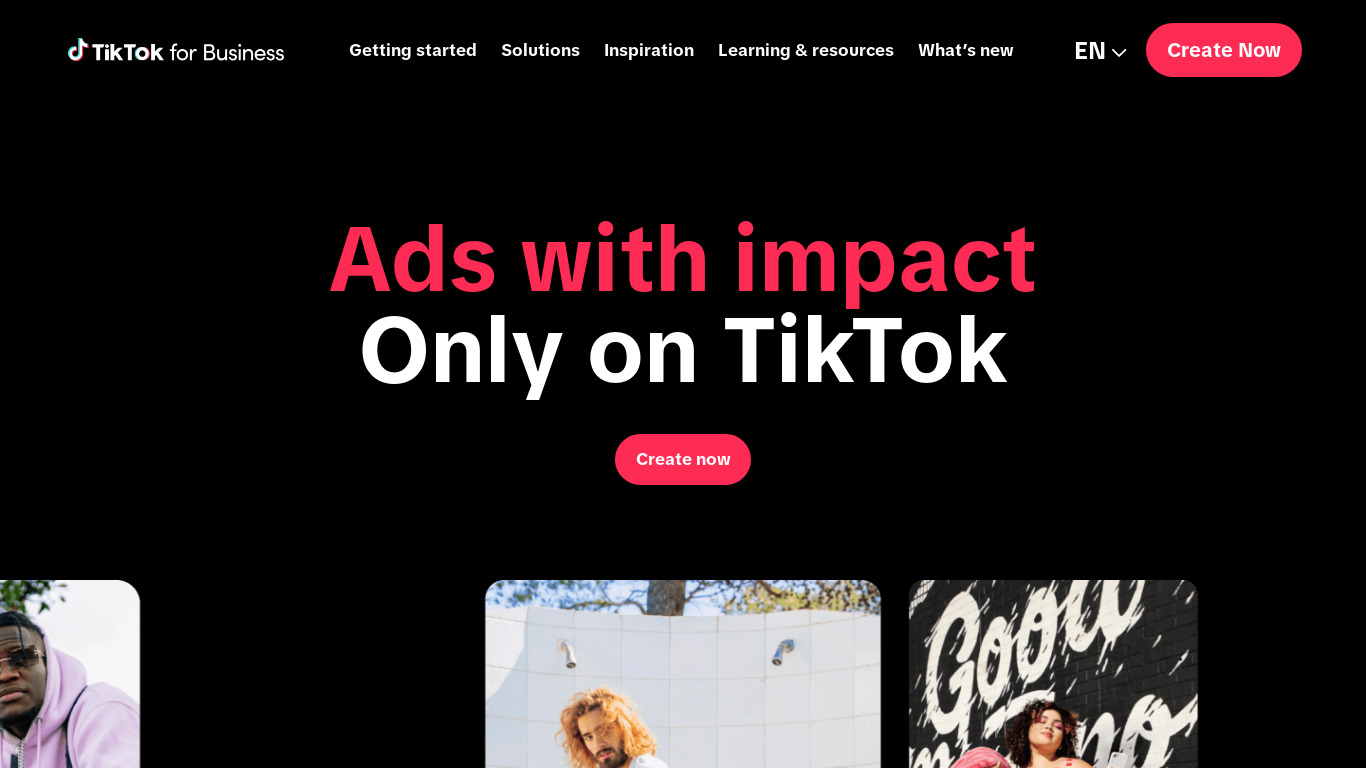 TikTok For Business Landing page