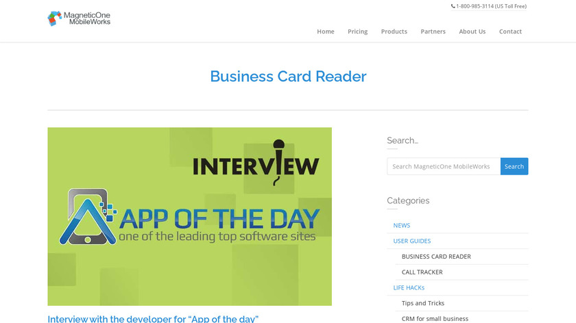MagneticOne Mobile Business Card Reader Landing Page