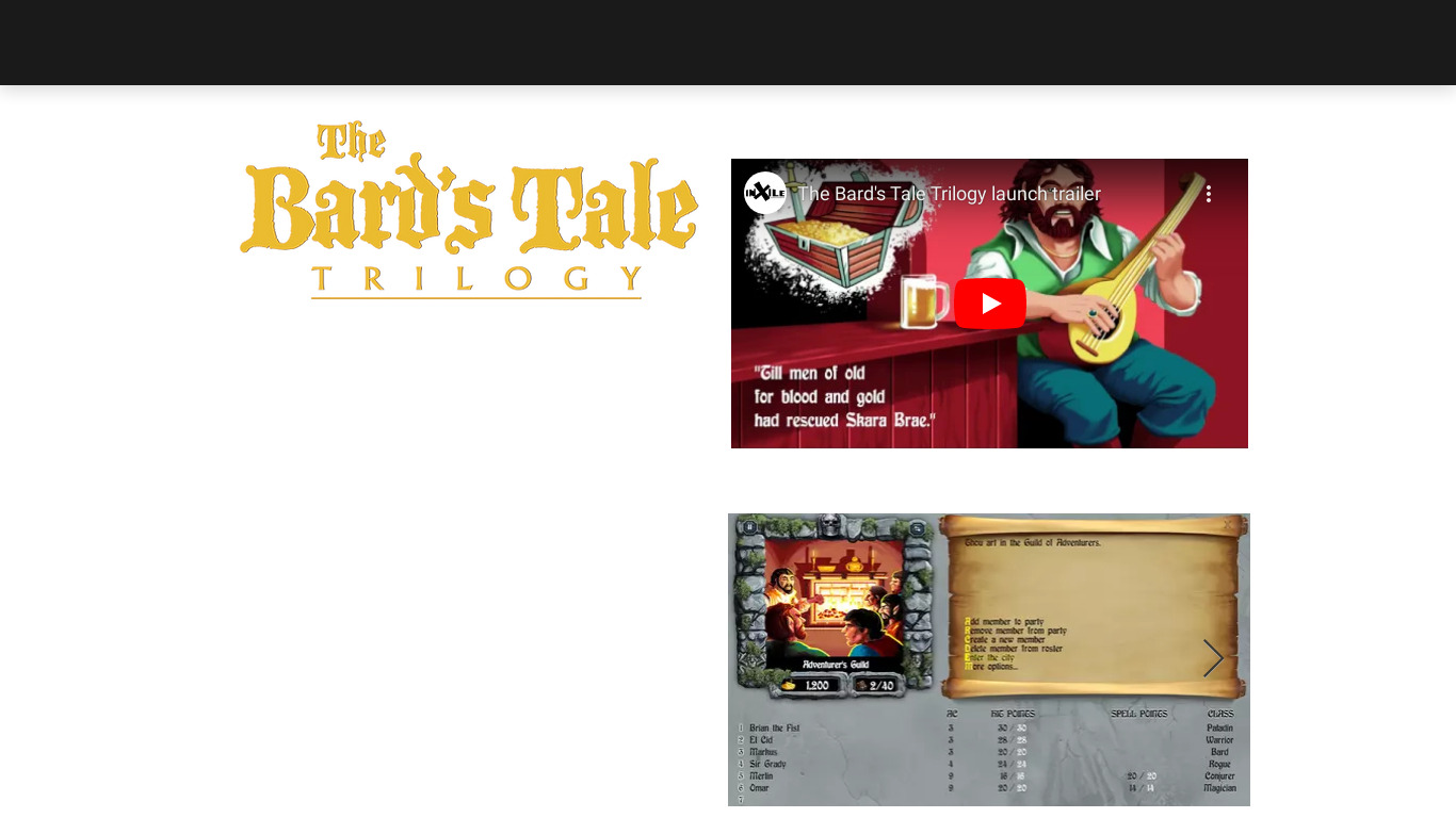 The Bard’s Tale Trilogy Landing page