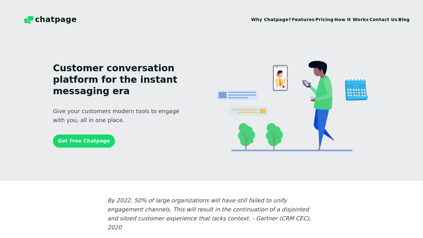 Chat page Landing page