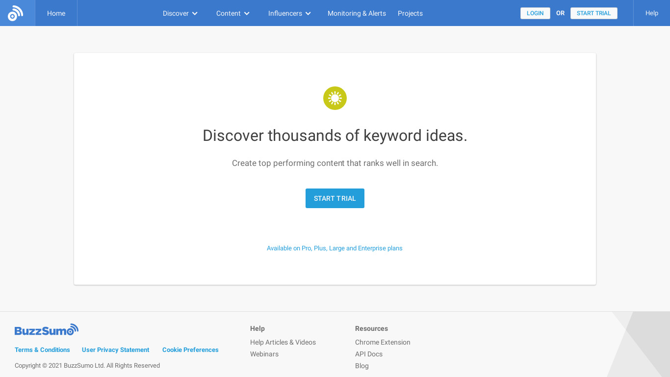 BuzzSumo Keyword Tool Landing page