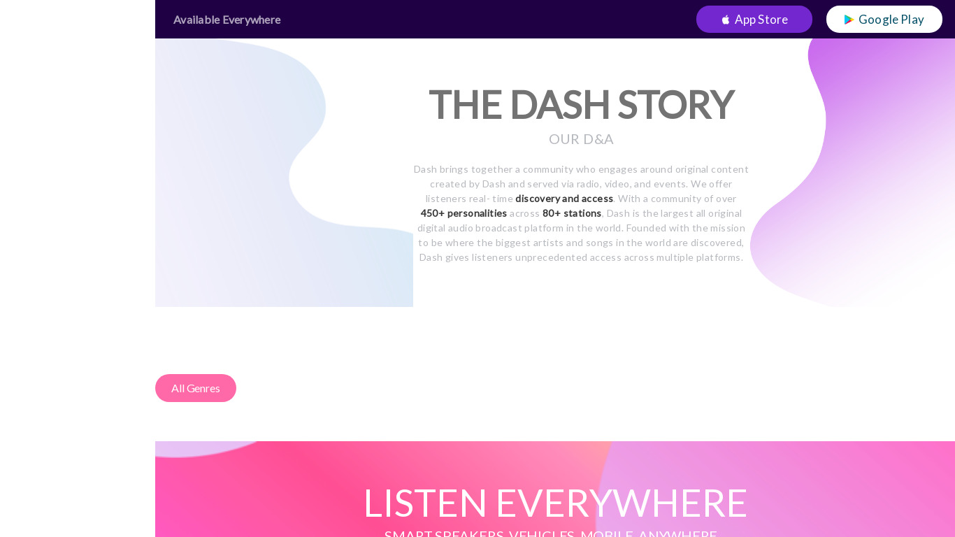 Dash Radio Landing page