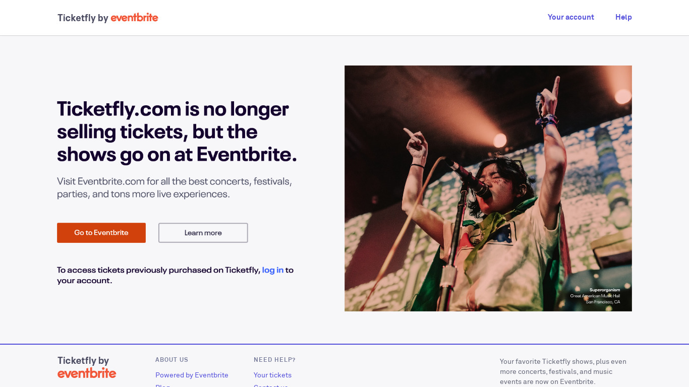Ticketfly Landing page