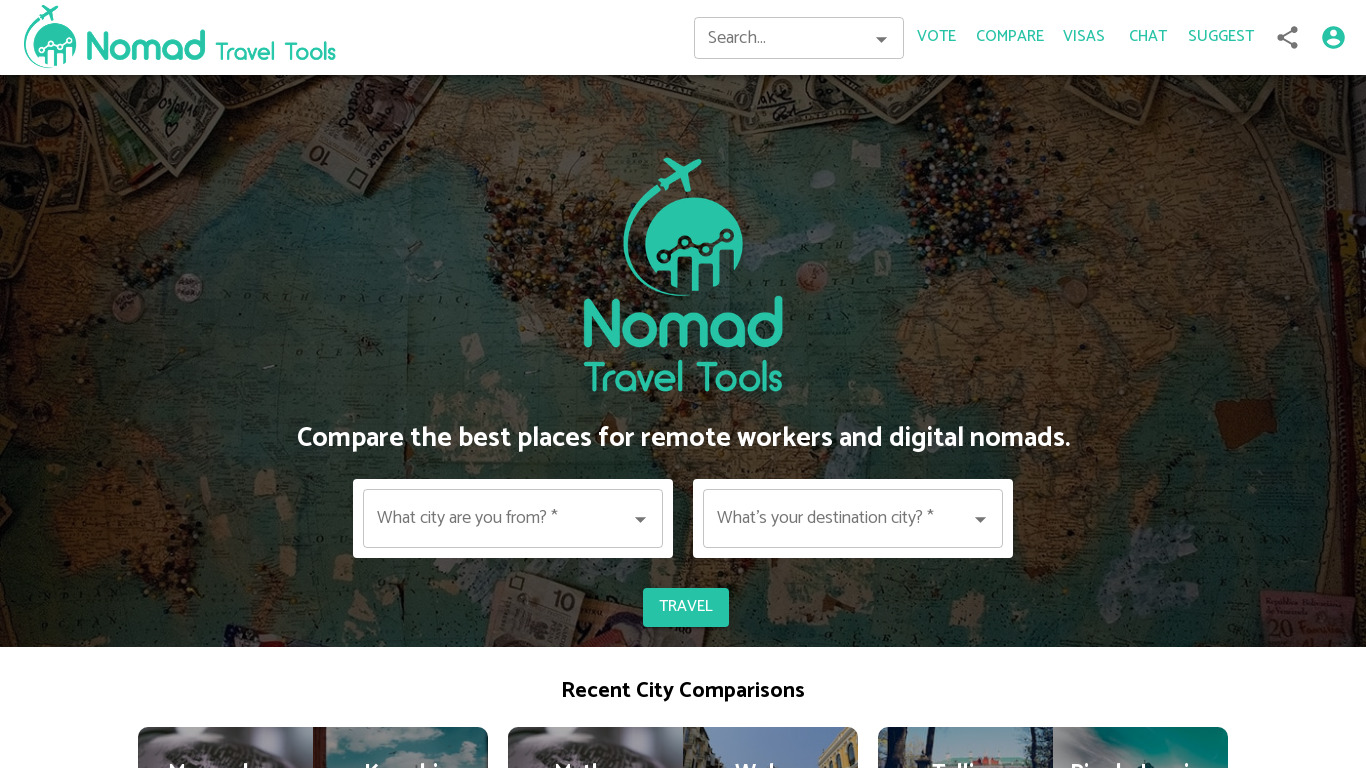 Nomad Travel Tools Landing page