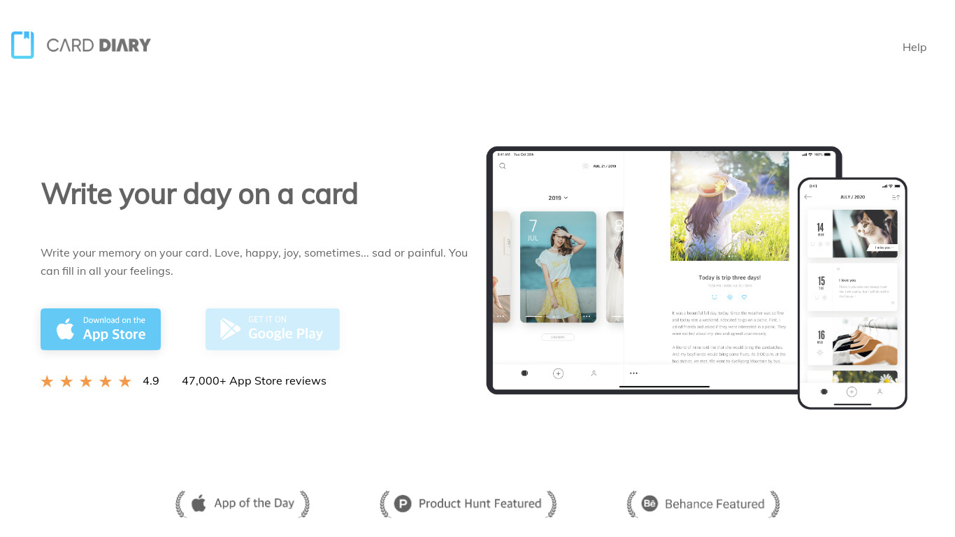 Card Diary Landing page