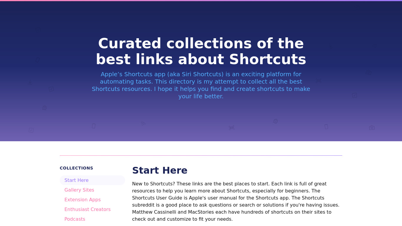 Shortcuts Directory Landing page
