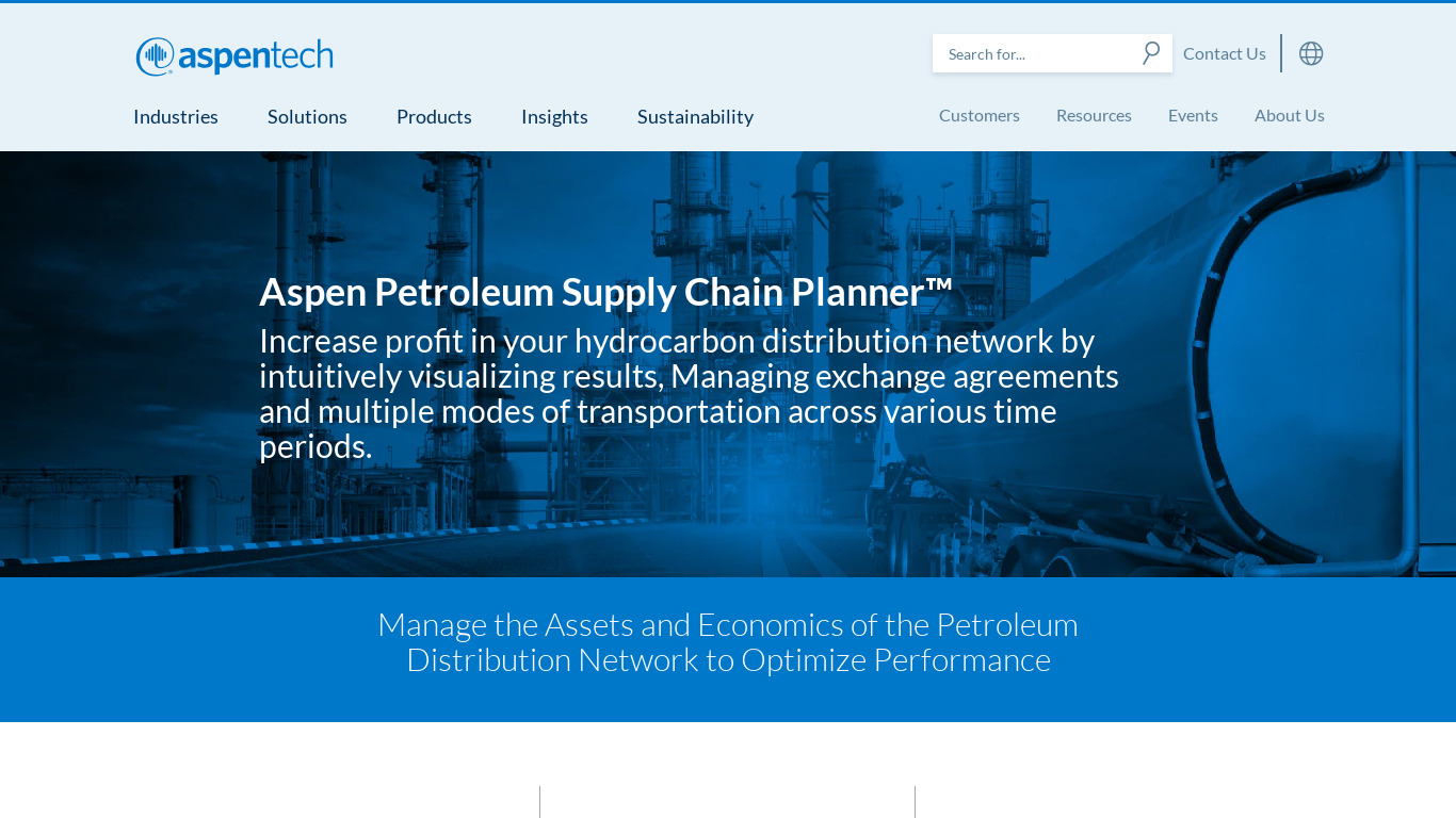 Aspen Petroleum Supply Chain Planner Landing page