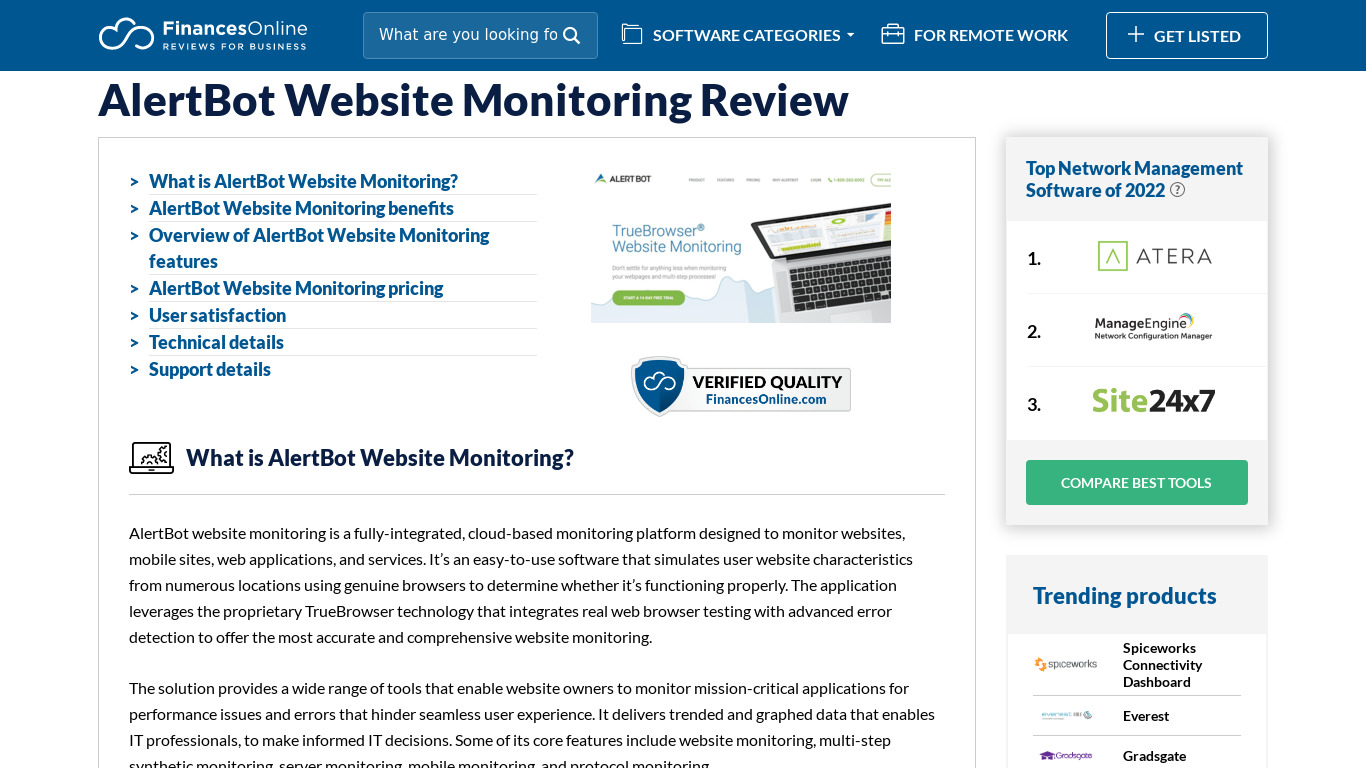 AlertBot Website Monitoring Landing page