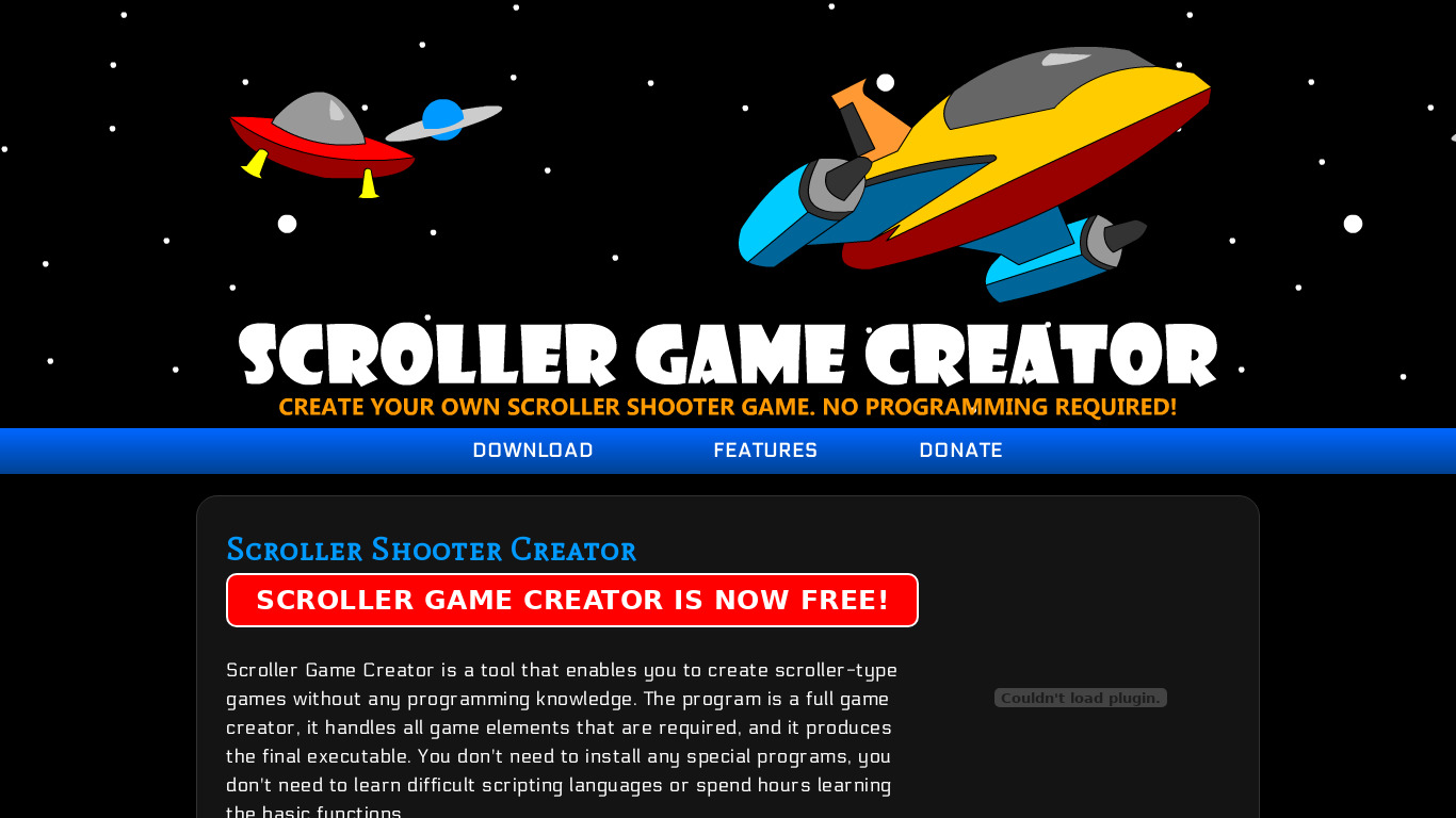 Scroller Game Creator Landing page