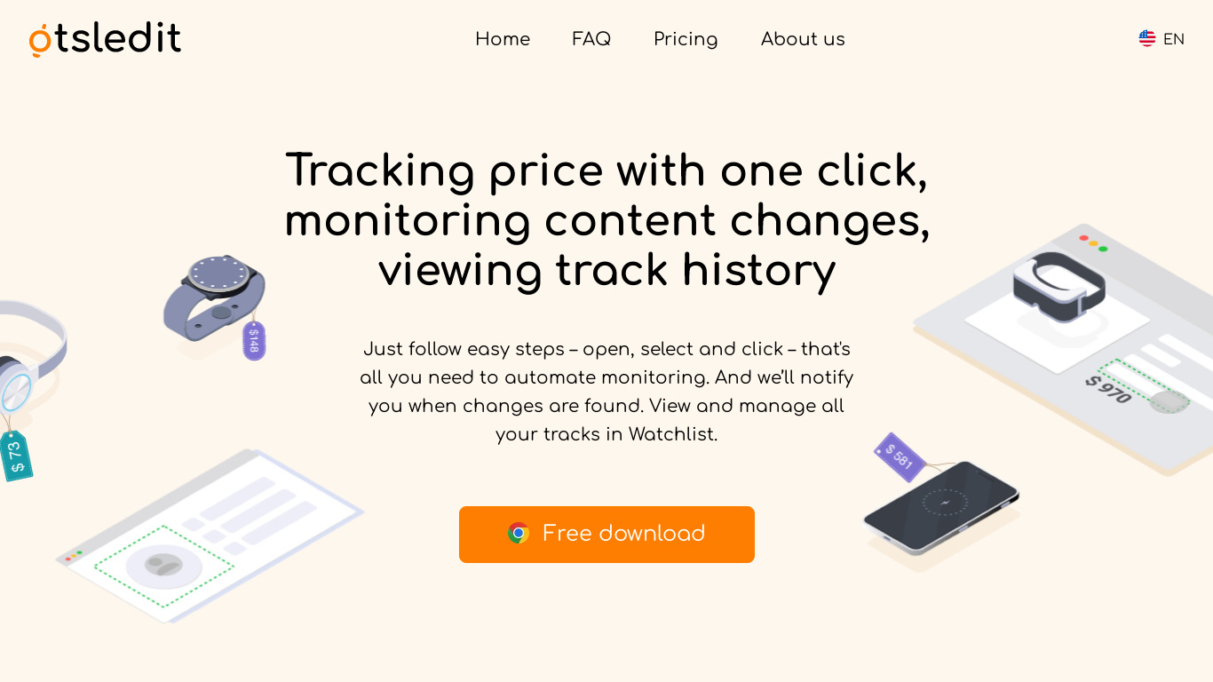 Otsledit - Price tracker Landing page