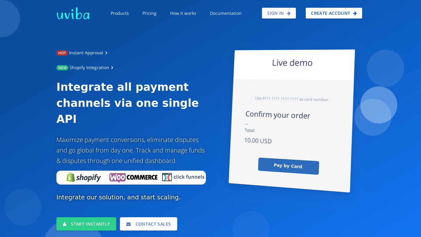 Uviba Unified Payments Landing page
