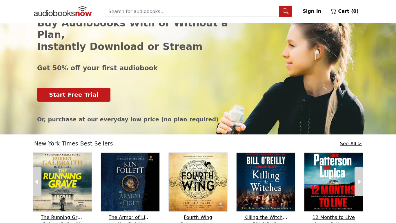 Audiobooks Now Audio Books Landing page