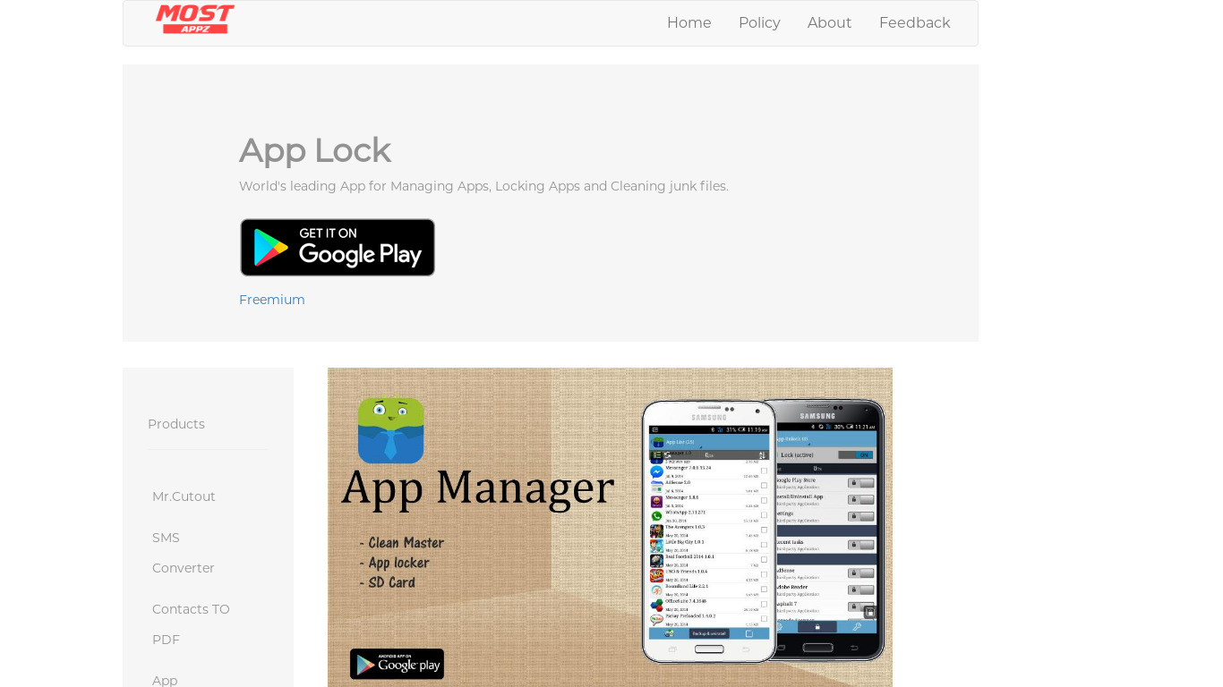 App Lock (Clean master) Landing page