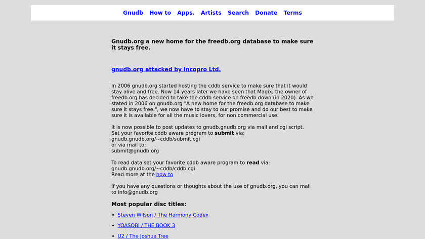 gnudb.org Landing Page