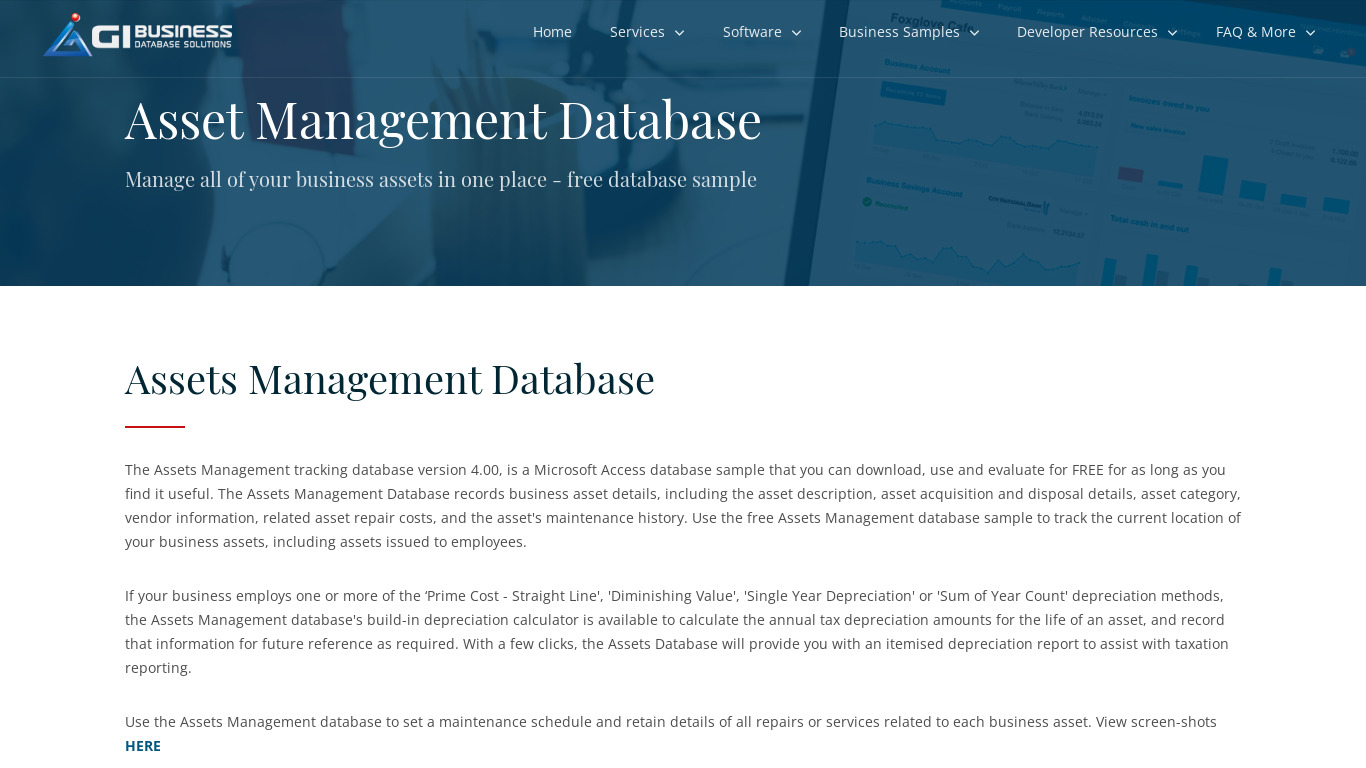 Asset Management Landing page