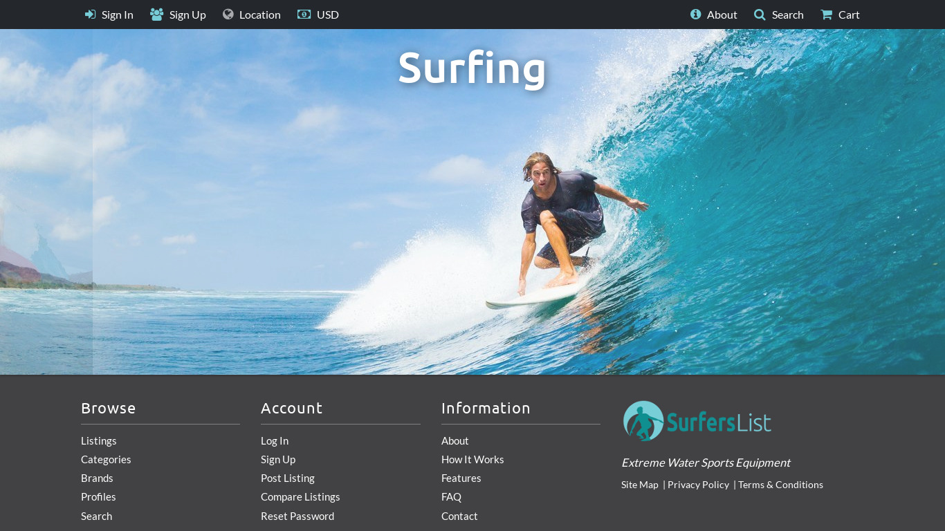 SurfersList Landing page