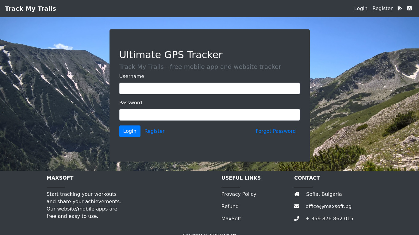 Track My Trails Landing page