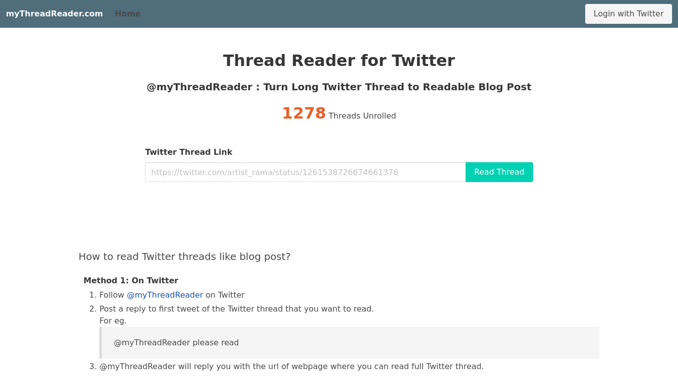My Thread Reader Landing page