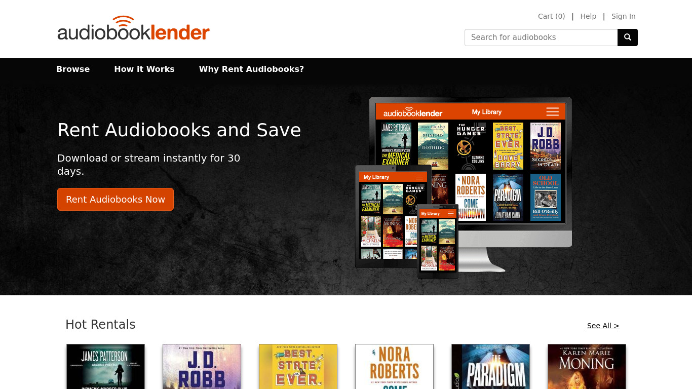 Audiobook Lender Audio Book Rentals Landing page