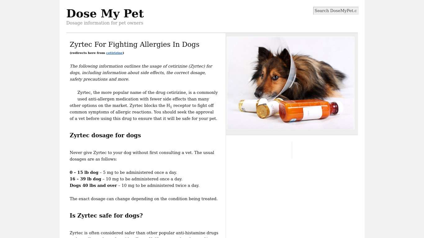 Zoatec for Dogs Landing page