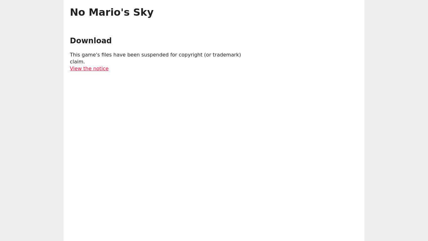 No Mario's Sky Landing page